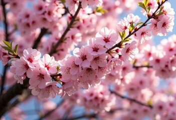 Obraz premium Close-up of pink cherry blossoms on a sunny spring day