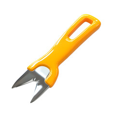 Obraz premium Graphic illustration of a small, brightly colored kitchen tool. The tool displays a yellow handle and metallic blades.
