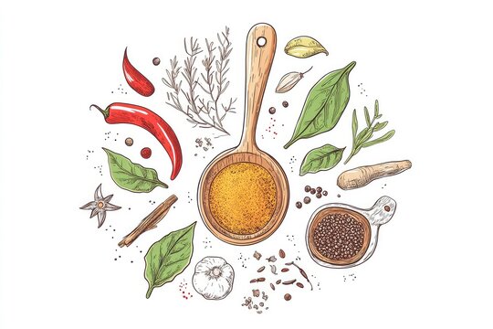 spices and herbs wooden spoon arrangement clip art preview