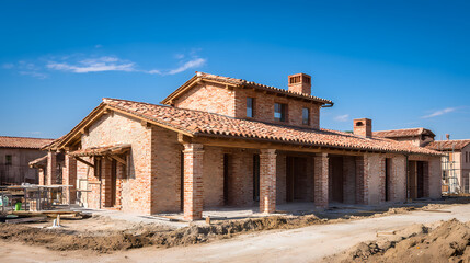 Obraz premium Vineyard estate development on hillside panorama: Explore sustainable viticulture estate design for world-class wine production