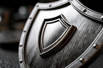 Detailed close-up of a polished metallic shield showcasing its intricate design and structure highlighting strength resilience and craftsmanship in security and protection