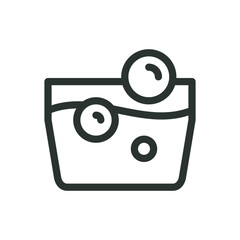 Laundry basin with soap bubbles line icon, laundry day vector symbol with editable stroke