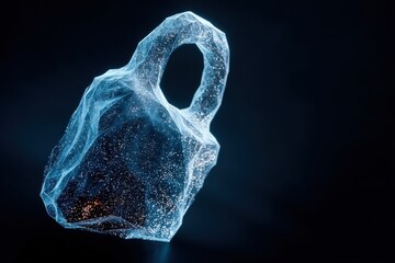 Digital padlock illuminated with sparkling light particles against a dark backdrop representing cybersecurity protection innovation and the concept of data security integrity