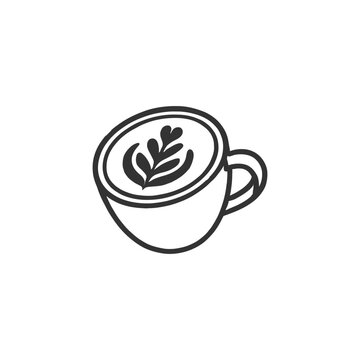 Outline icon of latte art coffee cup