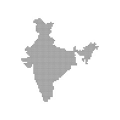 dotted halftone black silhouette of india map isolated on white background. World maps circle. global map.	