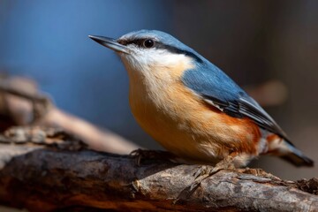 Fototapeta premium Eurasian Nuthatch Perched on a Tree Branch in Natural Light
