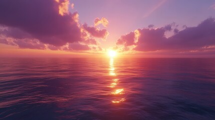 Obraz premium magical sunset over the ocean, where the last rays of sunlight create a warm glow on the waters surface, and the sky is filled with a palette of oranges, purples, and pinks