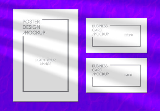 Minimalist Poster and Business Card Mockup on Clean Background for Branding Presentation