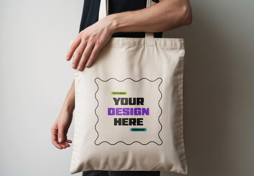 Mockup of Person Carrying Tote Bag