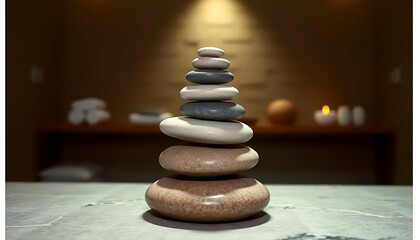 Obraz premium Balanced Stone Tower Enhances Relaxation and Peaceful Ambience in Spa Setting