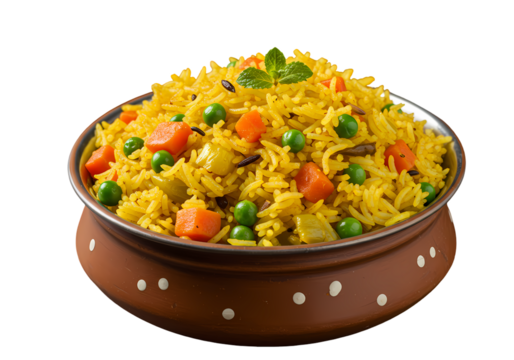 Delicious Vegetable Pulao Recipe Indian Vegetarian Rice Dish isolated on transparent background