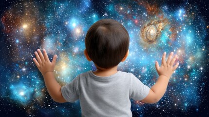 Fototapeta premium Toddler Gazing at a Colorful Nebula
