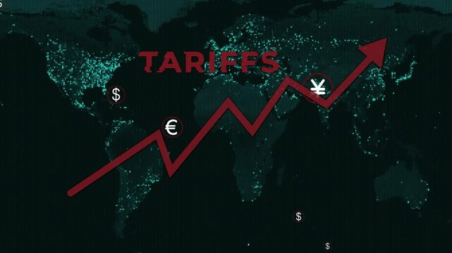 Rising graph and global currencies symbolize tariff increase concept