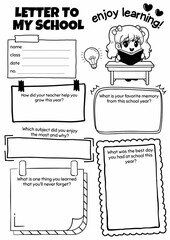 Letter to My School Writing Prompt Worksheet for Grades 2-6, End of Year Activity, Creative Writing, Coloring Pages, Reflective Activity