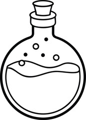 Simple Round Glass Potion Bottle Line Art Magical Drink Design