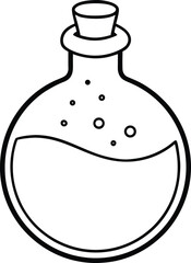 Simple Round Glass Potion Bottle Line Art Magical Drink Design