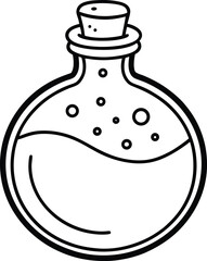 Simple Round Glass Potion Bottle Line Art Design
