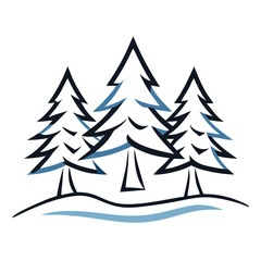 Obraz premium Line art illustration of evergreen trees in a simple landscape