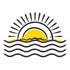 Sun rising above the waves symbolizing positivity and warmth in a minimalist design