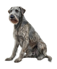 Obraz premium A cute white puppy, likely a Bernese Mountain Dog mixed breed with Schnauzer or terrier, is sitting isolated against a white background in a studio portrait