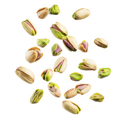 falling pistachio nuts Isolated on White Background