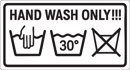 Hand Wash Only Sticker &ndash; Minimalist Black & White Laundry Label for Clothing Care, Waterproof & Durable Vinyl Decal