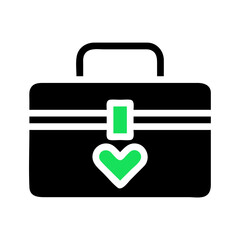Stylized vector illustration of a black case, adorned with a heart symbol