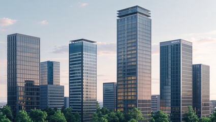 Fototapeta premium Modern office skyscrapers in downtown Chicago under a clear blue sky