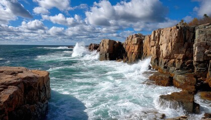Obraz premium The rocky cliffs stand tall against the crashing waves
