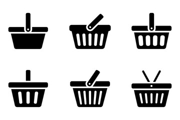Collection of black shopping basket icon vectors