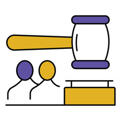 Justice Courtroom with Judge, Gavel, and Scales vector icon design