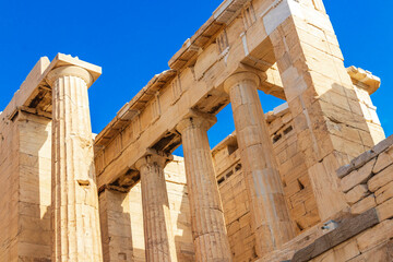 Acropolis of Athens ruins details sculptures Greeces capital Athens Greece.