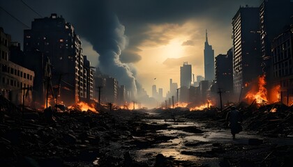 Post-apocalyptic city scene