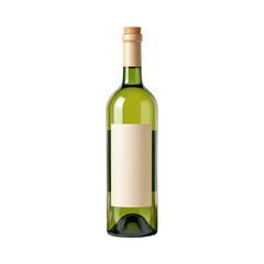 Green wine bottle with blank label, isolated on white.