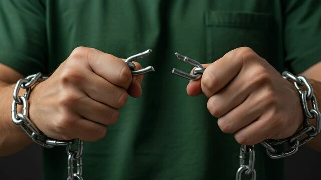 Hands breaking free from chains in a symbolic act of liberation  