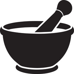 mortar and pestle silhouette, black and white silhouette, vector and&nbsp;illustration