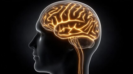 Obraz premium Intricate neural connections illuminated within the brain profile showcasing human intellect and cognitive functions reflecting advanced understanding of neuroscience and emotional intelligence