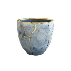 Kintsugi-Inspired Cracked Concrete Pot with Gold Accents