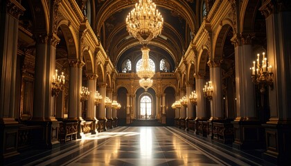 Grand Hall with Chandeliers and Columns