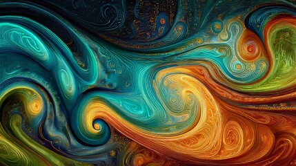 Fractal design with surreal flow, creating a dreamlike and complex abstract background visual. 