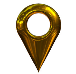 Golden map pointer 3d on png transparent background.