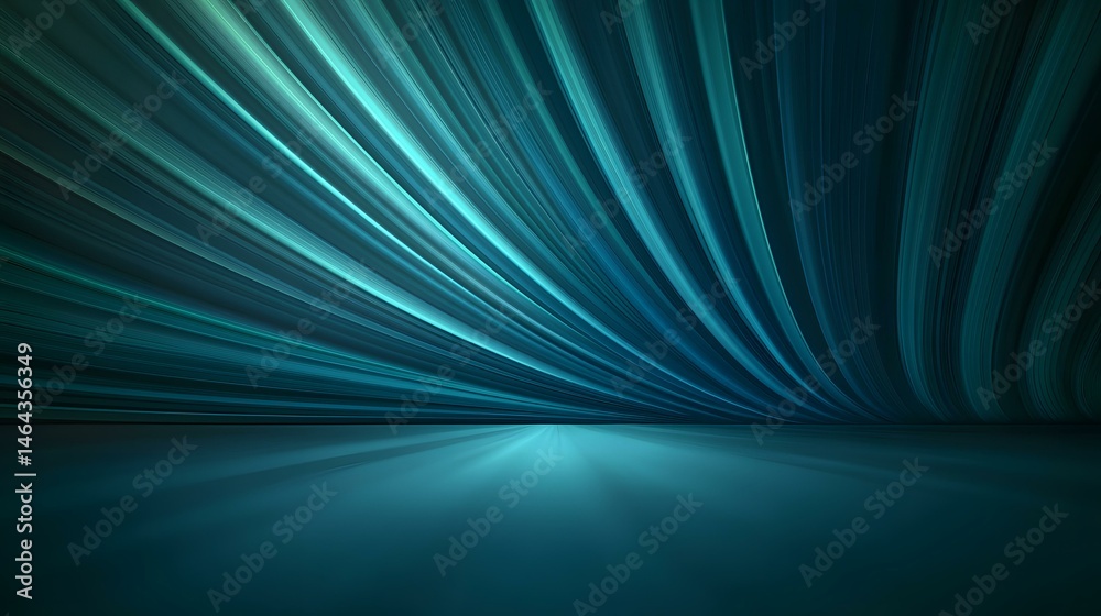 Wall mural the image contains an abstract background with teal and dark blue radiating lines converging towards
