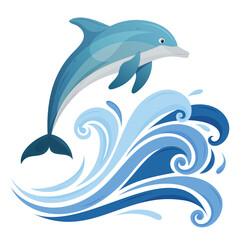 Playful dolphin jumping over swirling blue ocean waves