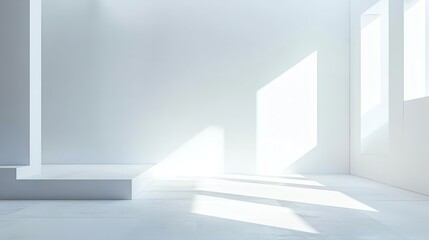 Minimalist interior with natural light, white walls, and airy space.