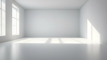 White studio room abstract background with light and shadow from window ideal for product display presentations