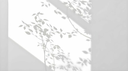 Shadows of natural tree leaves abstract pattern on white wall background