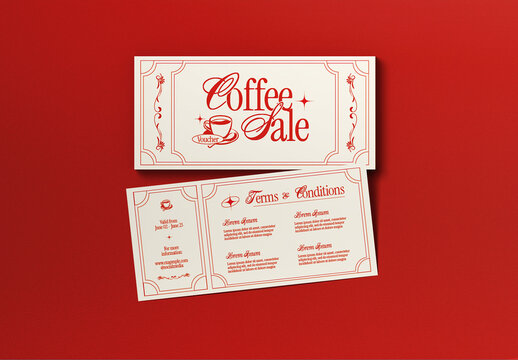 Red White Vintage Coffe Sale Voucher