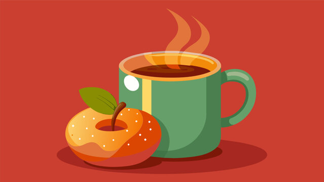 A piping hot cup of apple cider paired with a warm apple cinnamon donut.. Vector illustration