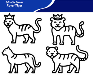A Royal Tiger icon set. with majestic designs featuring tigers in crowns, emblems, poses, and patterns—ideal for branding, mascots, tattoos, wildlife themes, and luxury design projects.