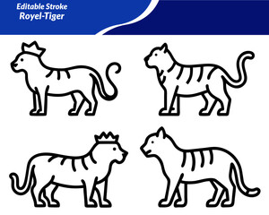 A Royal Tiger icon set. with majestic designs featuring tigers in crowns, emblems, poses, and patterns—ideal for branding, mascots, tattoos, wildlife themes, and luxury design projects.